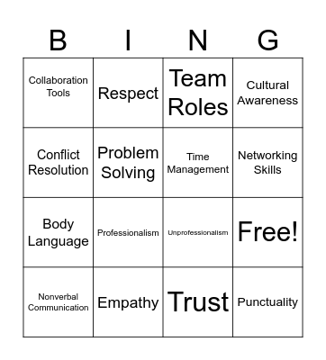 Professionalism Bingo Card