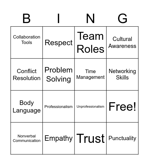 Professionalism Bingo Card