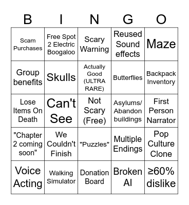 Le Roblox Horror Bingo Card
