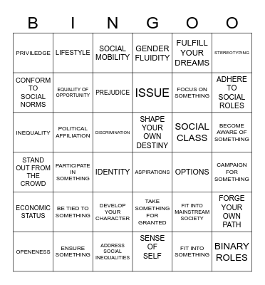 Individual in Society BINGO Card