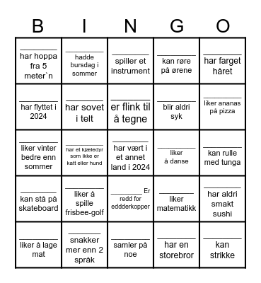BLI KJENT 8.TRINN Bingo Card