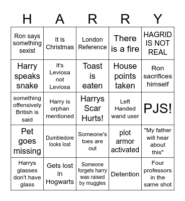 Harry Potter and the Sorcerer's Stone Bingo Card