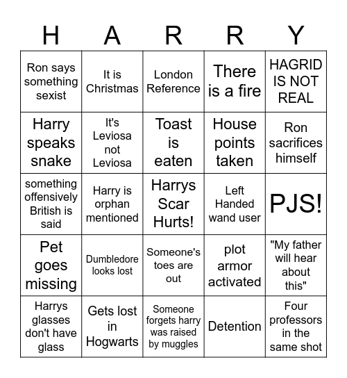 Harry Potter and the Sorcerer's Stone Bingo Card