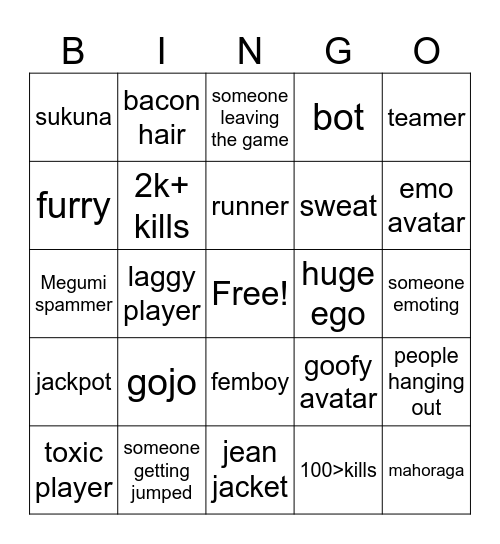 jjs bingo Card