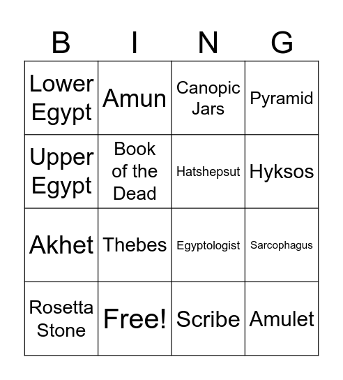 Ancient Egypt Glossary Bingo Card