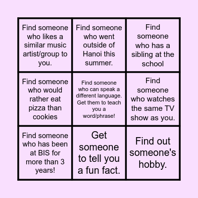 Welcome to Y12! Bingo Card