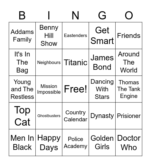 Theme Tunes Bingo Card