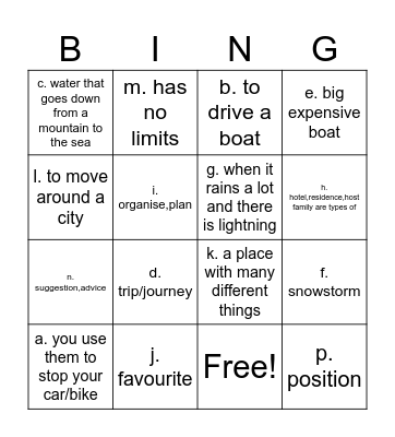 Vocab. Bingo (Definitions) Bingo Card