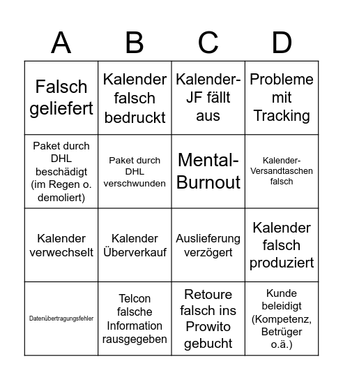 Kalender-Aktion 2025 Bingo Card