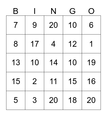 Math Facts Bingo! Bingo Card