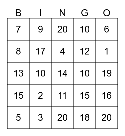 Math Facts Bingo! Bingo Card