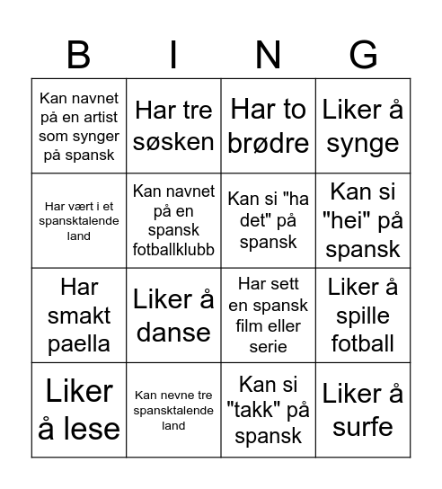 Bli kjent bingo Card