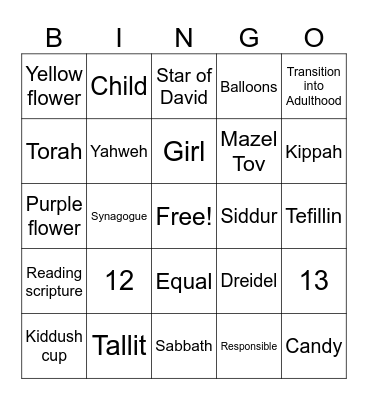 Bar & Bat Mitzvah Bingo Card