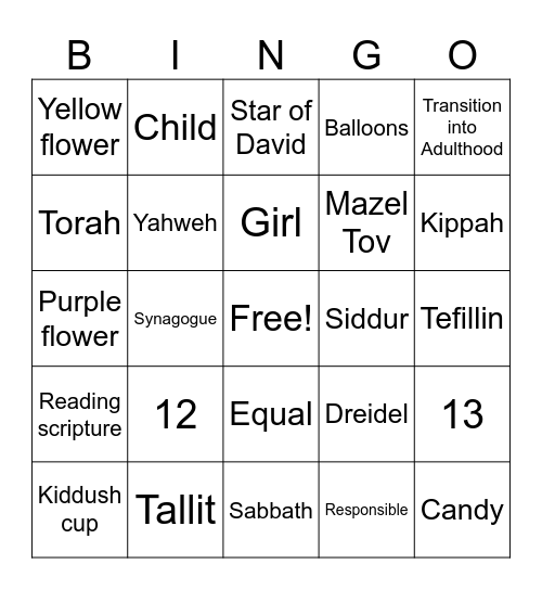 Bar & Bat Mitzvah Bingo Card