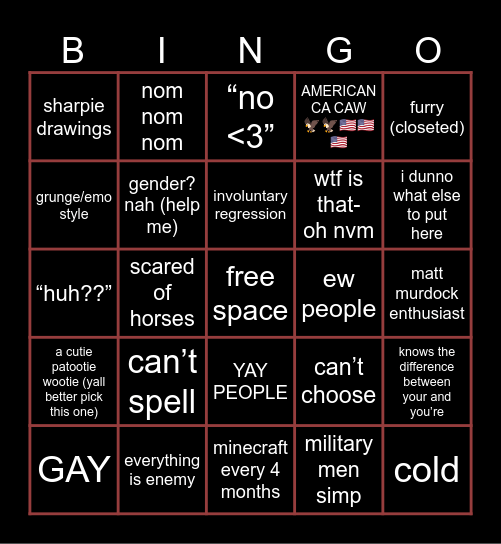 Grayson’s Bingo Card