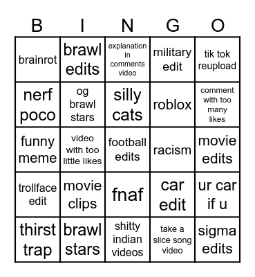 Instagram reel bingo Card