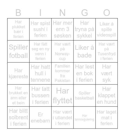 Sosial Bingo Card