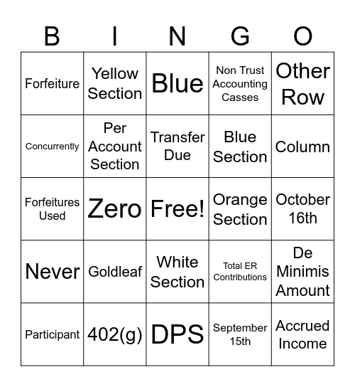 Training Bingo Card