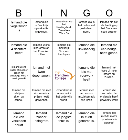 Mensenbingo Card