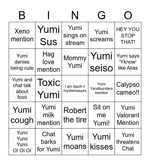 Yumi Bingo Card