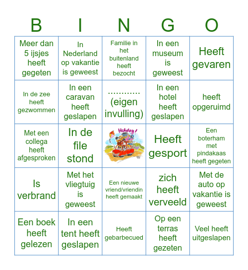 Zoek iemand die in de vakantie Bingo Card