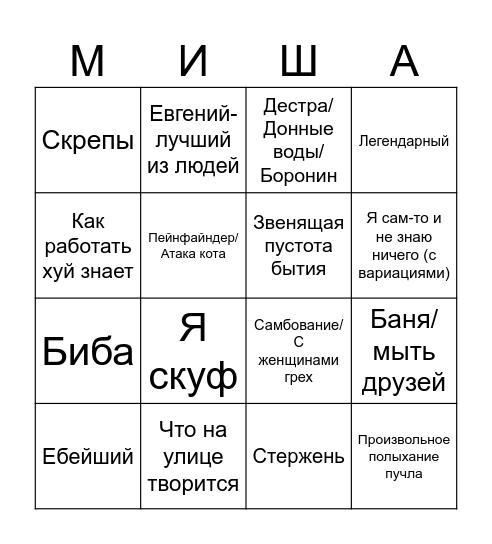 МИШАБИНГО v3 Bingo Card
