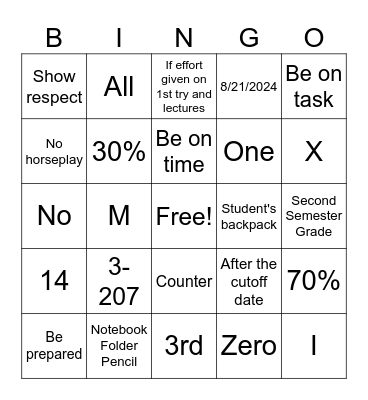 Syllabus Bingo Card
