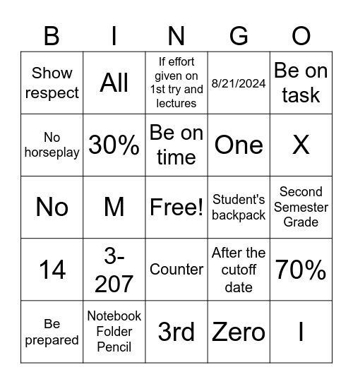 Syllabus Bingo Card