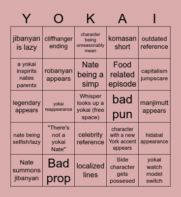 yokai watch bingo Card