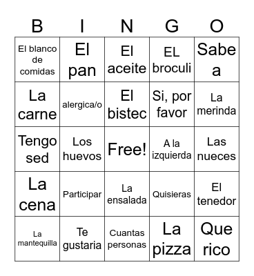 Spanish pbl Bingo Card