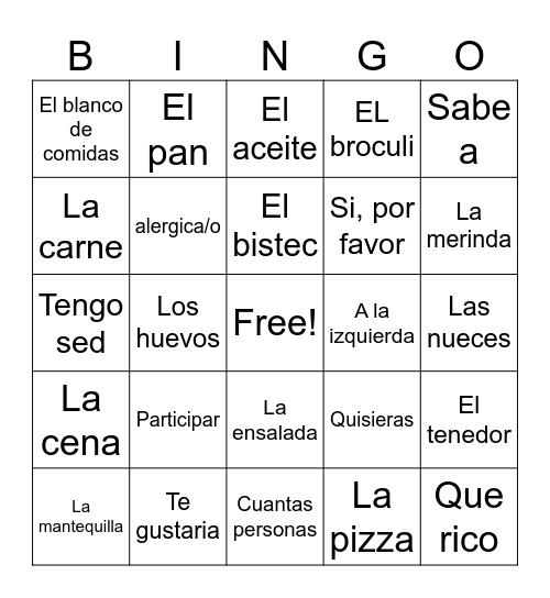 Spanish pbl Bingo Card