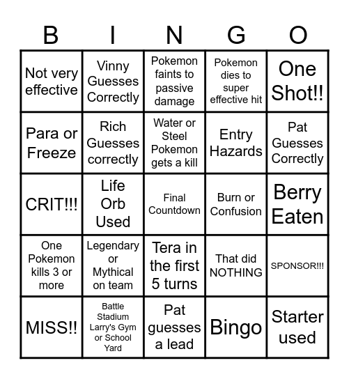 Then we react bingo Vinny Bingo Card