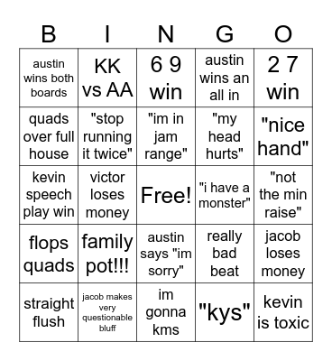 pooker Bingo Card