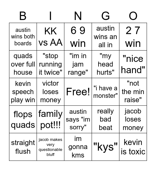 pooker Bingo Card