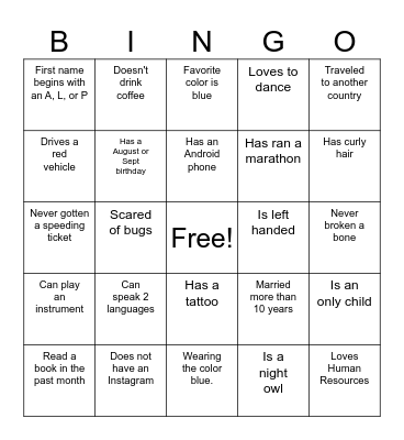 GET TO KNOW YOU Bingo Card
