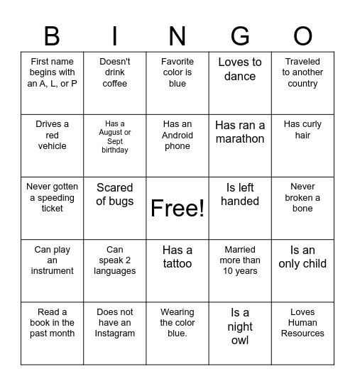 GET TO KNOW YOU Bingo Card