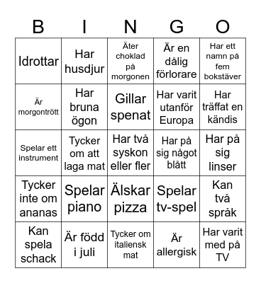 Lära känna-bingo Card