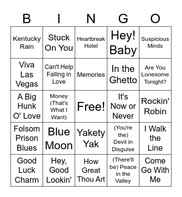 Elvis & 50's Songs Bingo Card