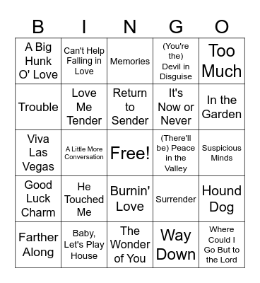 Elvis Songs Bingo Card