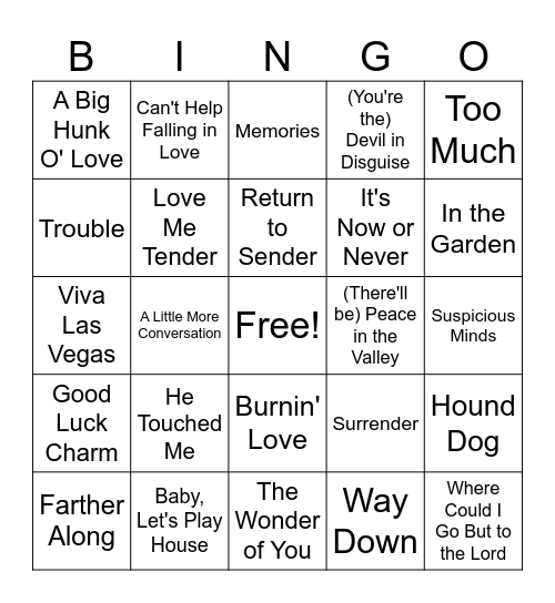 Elvis Songs Bingo Card