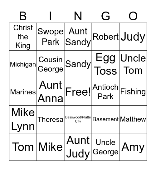 Guthrie Family Bingo Card