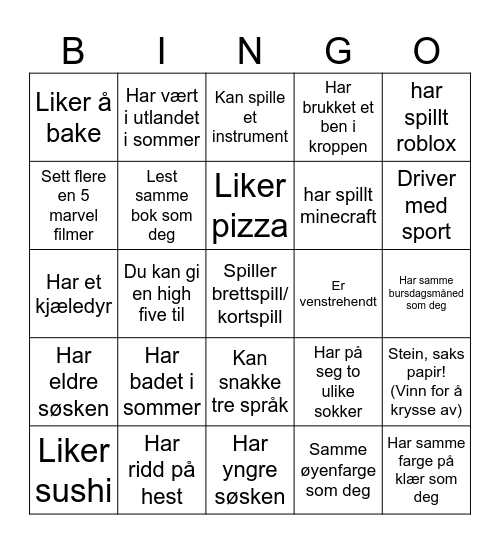 BLI KJENT BINGO: Finn en i klassen som.... Bingo Card