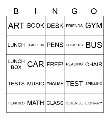 BACK TO SCHOOL Bingo Card