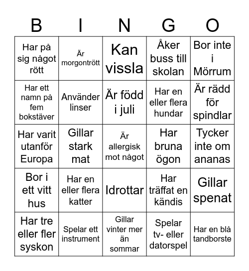 7D Bingo Card