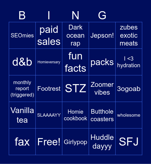 Homie Bingo Card