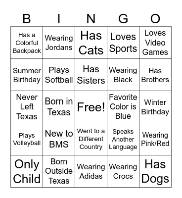 Partner Bingo Card