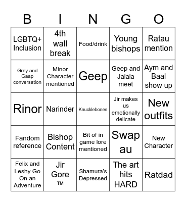 CaB bingo Card