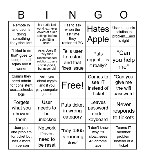 IT BINGO Card