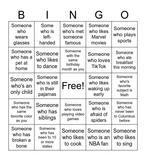 Human Bingo Card