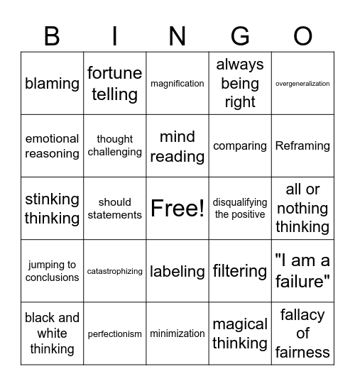 CBT GROUP - COGNITIVE DISTORTION Bingo Card